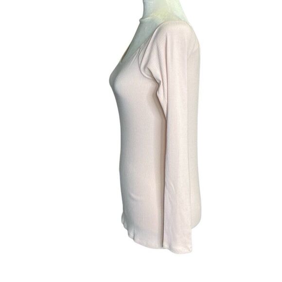 Women’s Large i Jeans By Buffalo Pink Scoop Neck Long Sleeve Ribbed Tee NEW - Picture 3 of 7